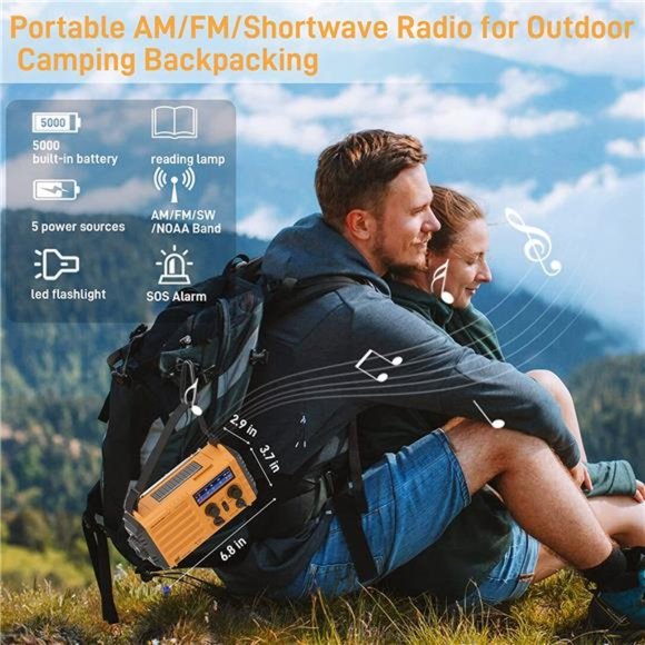 Emergency Radio with NOAAWeather Alert,Portable Solar Hand Crank AM FM Shortwave - Picture 6 of 6